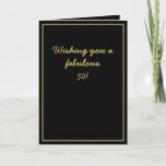 Cartão Elegante Black & Dourado Script Brother 50th Birth<br><div class="desc">Elegante Black & Dourado Script Brother 50th Birthday, um belo design destinado a qualquer pessoa que procura belos cartões de aniversário para irmão, cartões de aniversário para irmão mais velho ou cartões de aniversário para irmão mais novo, este seria legal. O design apresenta um bom fundo preto com algum texto...</div>