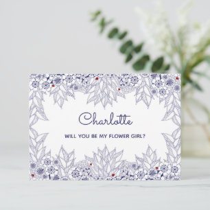 Cartão Elegante Blue Flower Girl