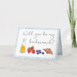 Cartão Elegante Blue Gingham Brunch Bridesmaid Proposta
