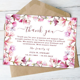 Cartão Elegante Blush Floral Modern Funeral Obrigado Nota