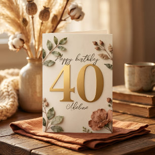Cartão Elegante Botânica Rosa Falso Dourado Aniversário d