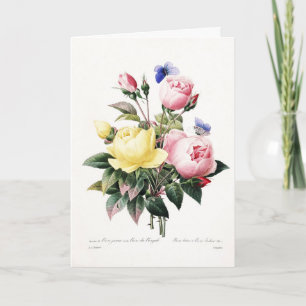 Cartão Elegante Buquê de Rosas em Aquarela Vintage Botâni