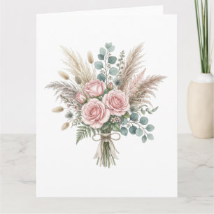 Cartão Elegante Buquê Floral Boho Rosa Bege Rosa Casament
