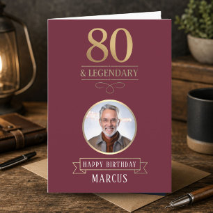 Cartão Elegante Burgundy & Dourado 80º & Aniversário Lend