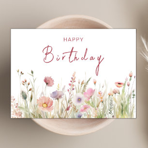 Cartão Elegante Chic Boho Wildflower Theme Happy Birthday
