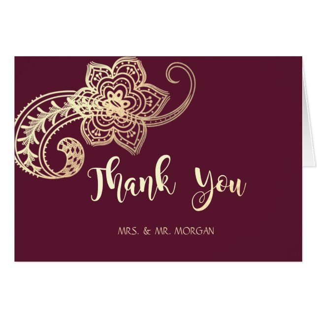 Cartão Elegante Chic Dourada Paisley (Frente horizontal)