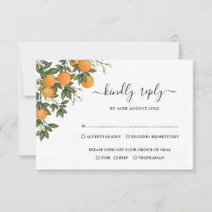 Cartão Elegante Citrus Botanical Orange Wedding RSVP