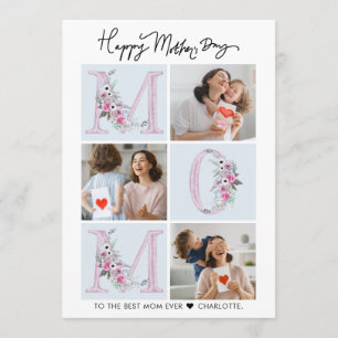 Cartão Elegante Colagem de Fotos Florais para a Mamãe no