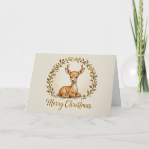 Cartão Elegante Coroa de Rena Natal Minimalista Dourada