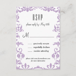 Cartão elegante da caligrafia RSVP do damasco roxo