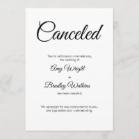 Cartão Elegante de Anúncio Cancelado de Casamento