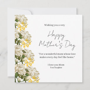 Cartão Elegante de Dia das Mães com Flores Feliz
