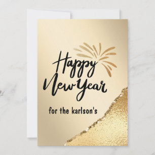 CARTÃO ELEGANTE DE FERIADO DE ANO NOVO E DOURADO