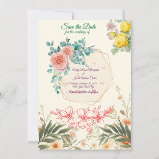 Cartão Elegante de Floral para Salvar a Data | Edi