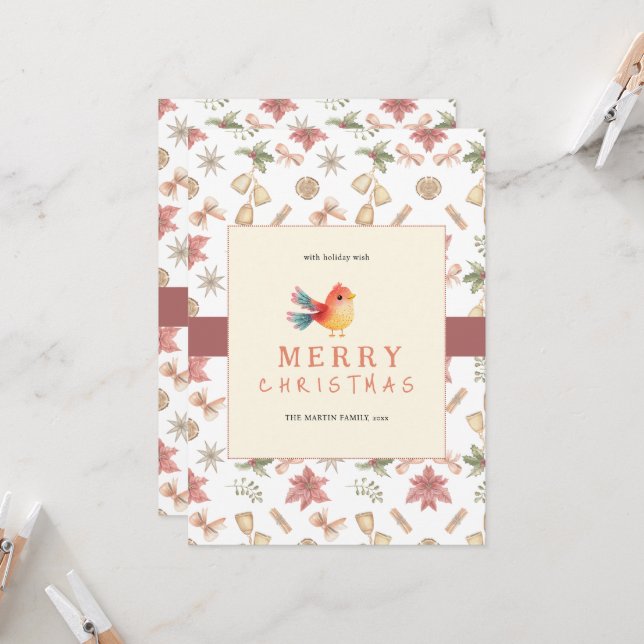 Cartão Elegante de Natal para Pássaros (Frente/Verso In Situ)