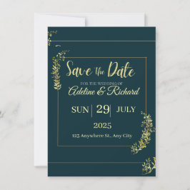 Cartão Elegante de Ouro Floral para Salvar a Data