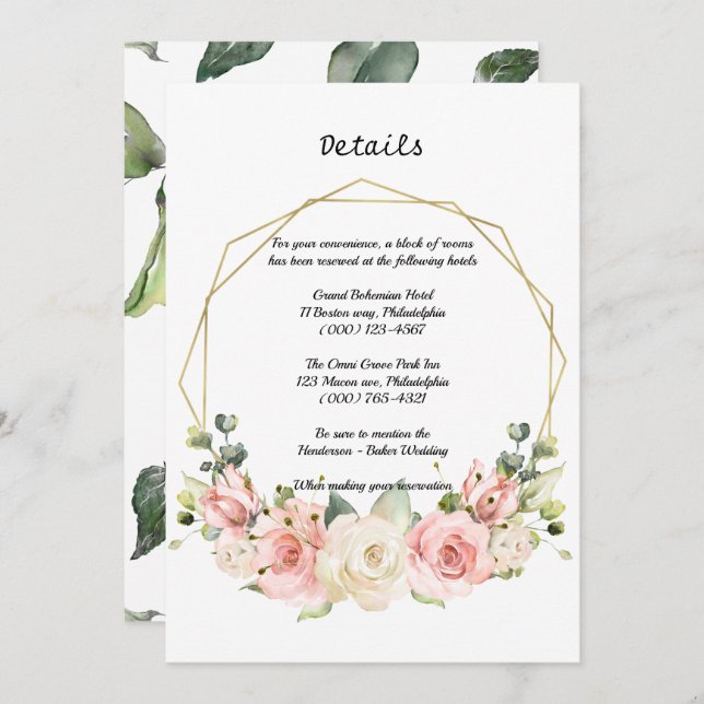 Cartão Elegante de Pormenores de Casamento. (Frente/Verso)