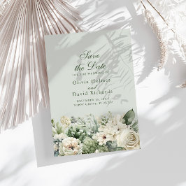 Cartão Elegante de Save the Date com Flores Verdes