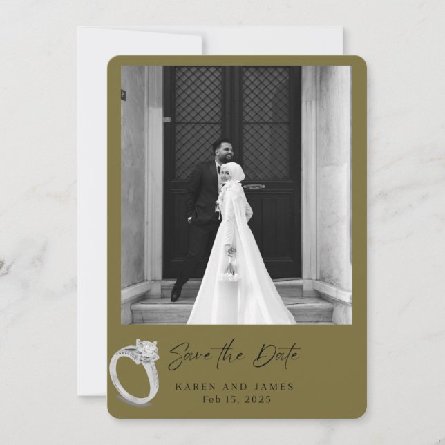 Cartão Elegante de Save the Date em Dourado para F (Frente)