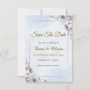Cartão Elegante de Save the Date Floral Rosa