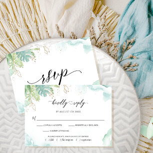 Cartão Elegante de Watercolor e Airy Greenery RSVP