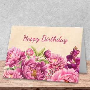 Cartão Elegante Design Floral de Peônia Rosa de Aniversár