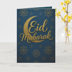 Cartão Elegante do Crescente Dourado Lua Eid Mubarak Saud