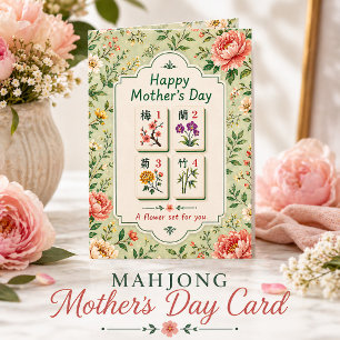 Cartão Elegante do Dia das Mães Mahjong Floral