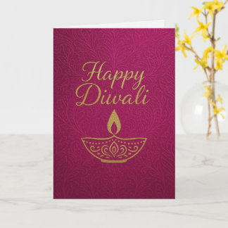 Cartão Elegante Dourada Diya Happy Diwali Saudação