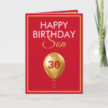 Cartão Elegante Dourado e Red Balloon Son aniversário de<br><div class="desc">Elegante Dourado e Red Balloon Son aniversário de 30 anos, um design único feito para qualquer um que procura algo especial para o seu filho no seu aniversário. O design apresenta um belo balão de ouro na frente com texto personalizável que você pode personalizar, então, não hesite em personalizá-lo para...</div>