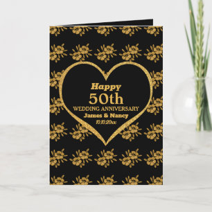 Cartão Elegante Dourado Floral 50º Aniversário de Casamen