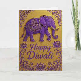 Cartão Elegante Elefante e Lotus Happy Diwali Saudação