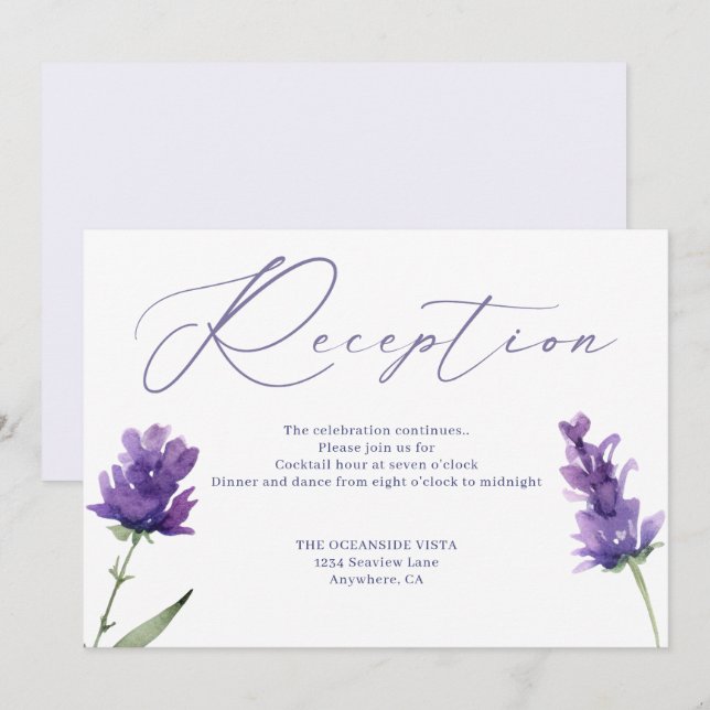 Cartão Elegante Elegante De lavanda De Recepção De (Frente/Verso)