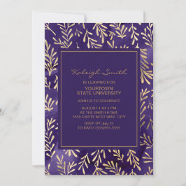 Cartão Elegante Estiloso Roxo Folhas Douradas Mala de Fes
