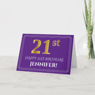 Cartão Elegante Faux Dourada Look aniversário de 21 anos,