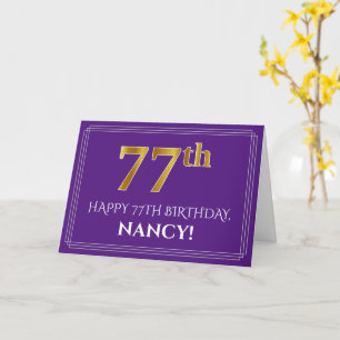 Cartão Elegante Faux Dourado Look 77th Birthday, nome; ro