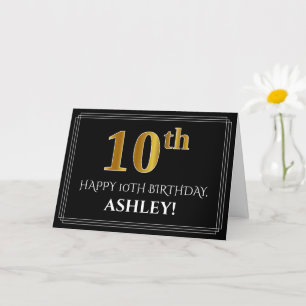 Cartão Elegante Faux Dourado Olha "10º" Aniversário + Nom