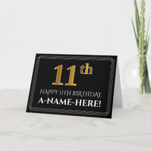 Cartão Elegante Faux Dourado Olha "11" Aniversário + Nom