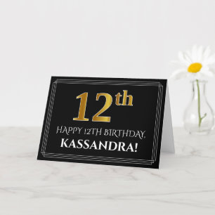 Cartão Elegante Faux Dourado Olha "12" Aniversário + Nome