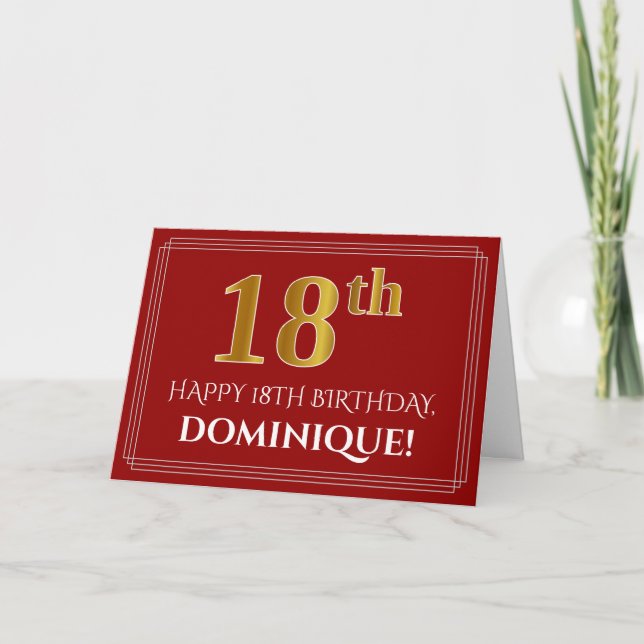 Cartão Elegante Faux Dourado Olha "18º" Aniversário, Nome (Frente)