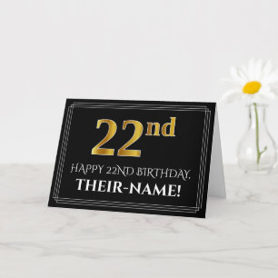Cartão Elegante Faux Dourado Olha "22º" Aniversário + N
