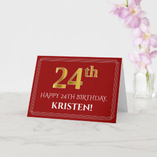 Cartão Elegante Faux Dourado Olha "24º" Aniversário, No