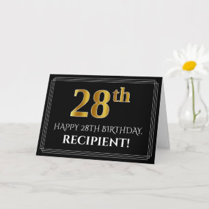Cartão Elegante Faux Dourado Olha "28º" Aniversário + N