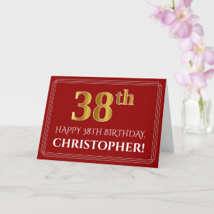 Cartão Elegante Faux Dourado Olha "38º" Aniversário, Nome