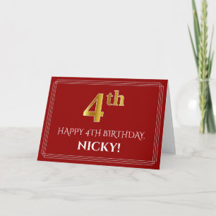 Cartão Elegante Faux Dourado Olha "4º" Aniversário, Nom