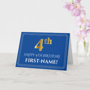 Cartão Elegante Faux Dourado Olha 4º aniversário, Nome (A
