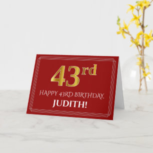 Cartão Elegante Faux Dourado Olha "43º" Aniversário, No
