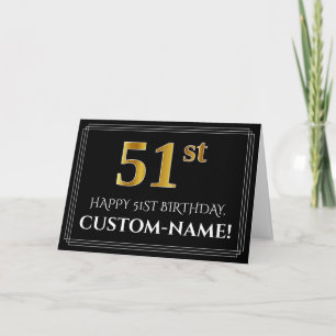 Cartão Elegante Faux Dourado Olha "51ruas" Aniversário +