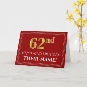 Cartão Elegante Faux Dourado Olha "62º" Aniversário, No
