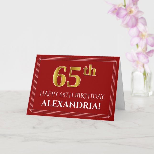 Cartão Elegante Faux Dourado Olha "65º" Aniversário, Nome (Orquídea)